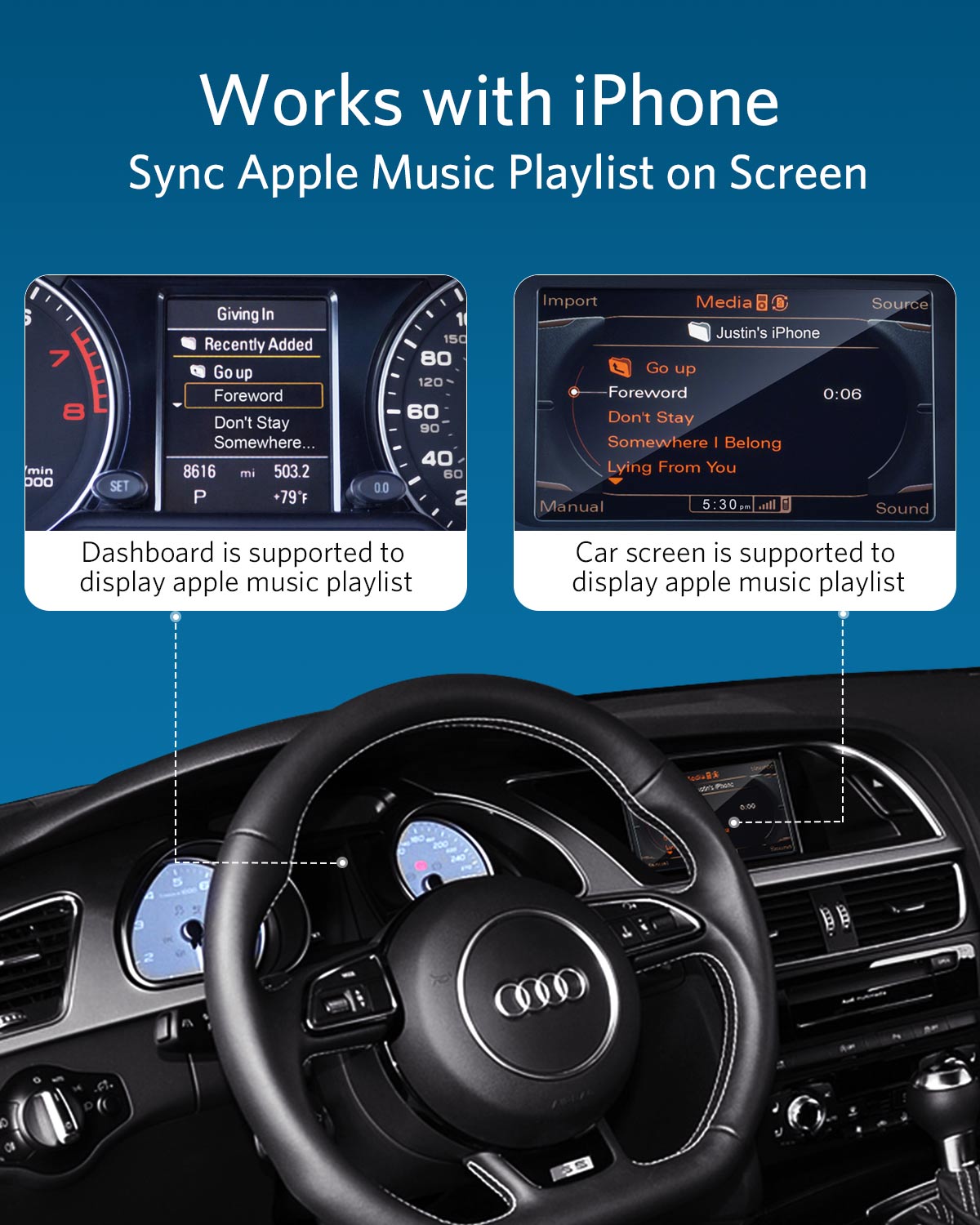 iPhone bluetooth adapter for Audi AMI MMI iPod iPhone Music Interface MDI  car auto bluetooth receiver Support steering wheel control and song library  display – Airdual Bluetooth Adapter - Airdual